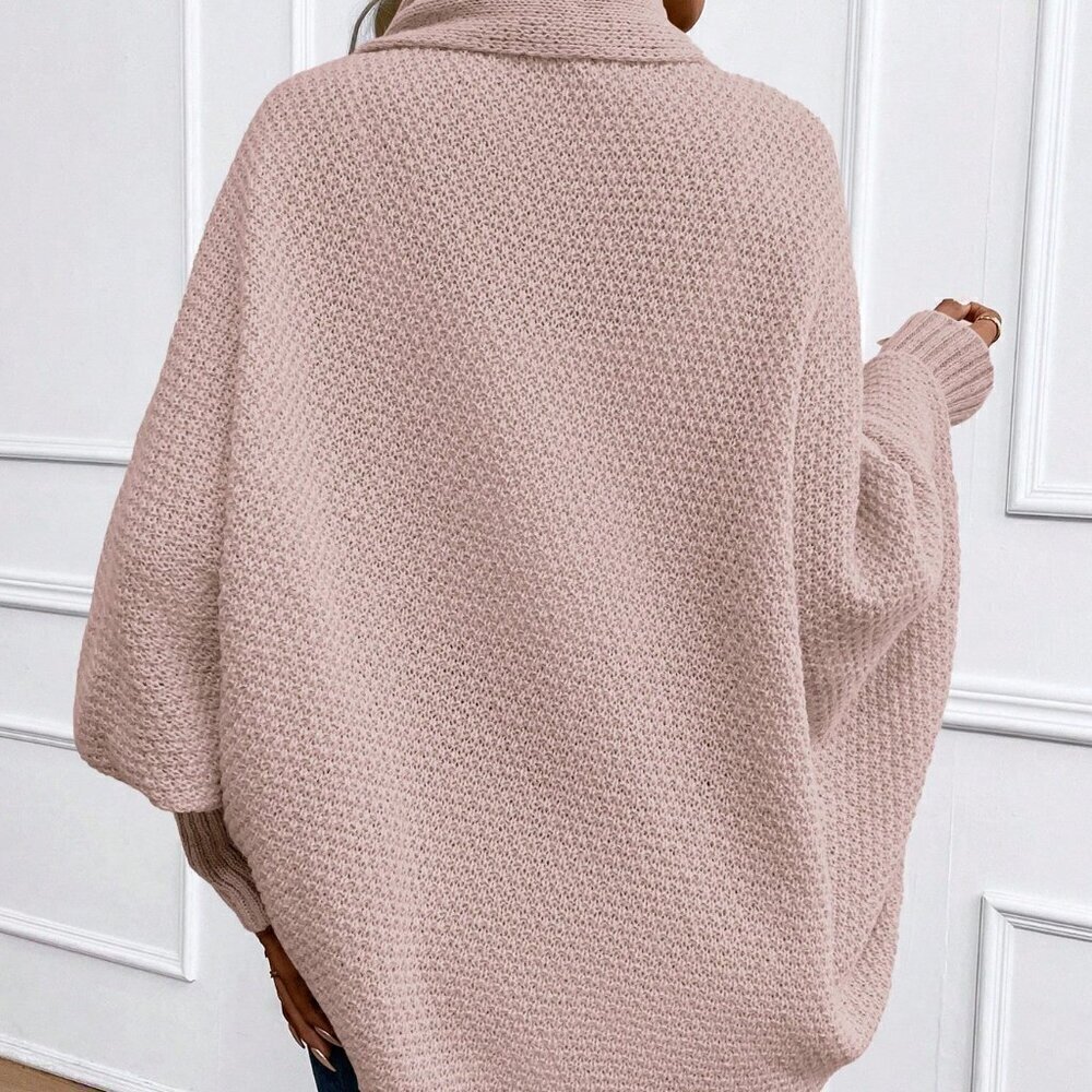 Pink Casual Women's Solid Color Batwing Sleeve Long Sleeve Cardigan - Picture 3 of 6